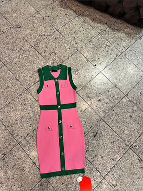 Color Block Mini Dress in Pink & Green NWT